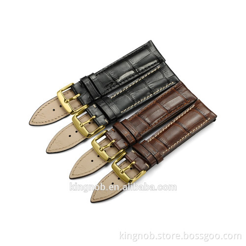 18 to 22mm Stainless Steel Gold Pin Buckle Calf Leather Watch Band Strap